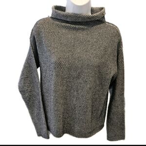 Eileen Fisher XXS Women's  Cashmere Black/Gray Striped Mock Neck Sweater